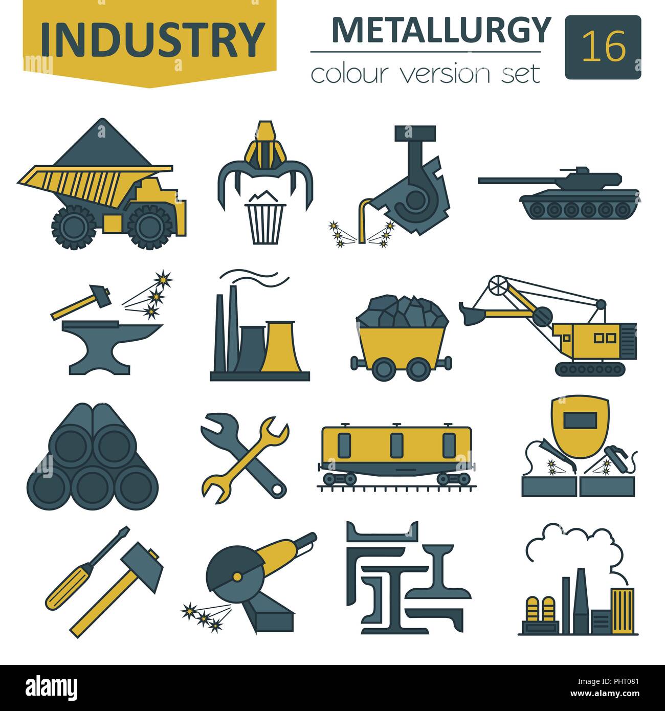 Metallurgy icon set. Colour version design. Vector illustration Stock Vector