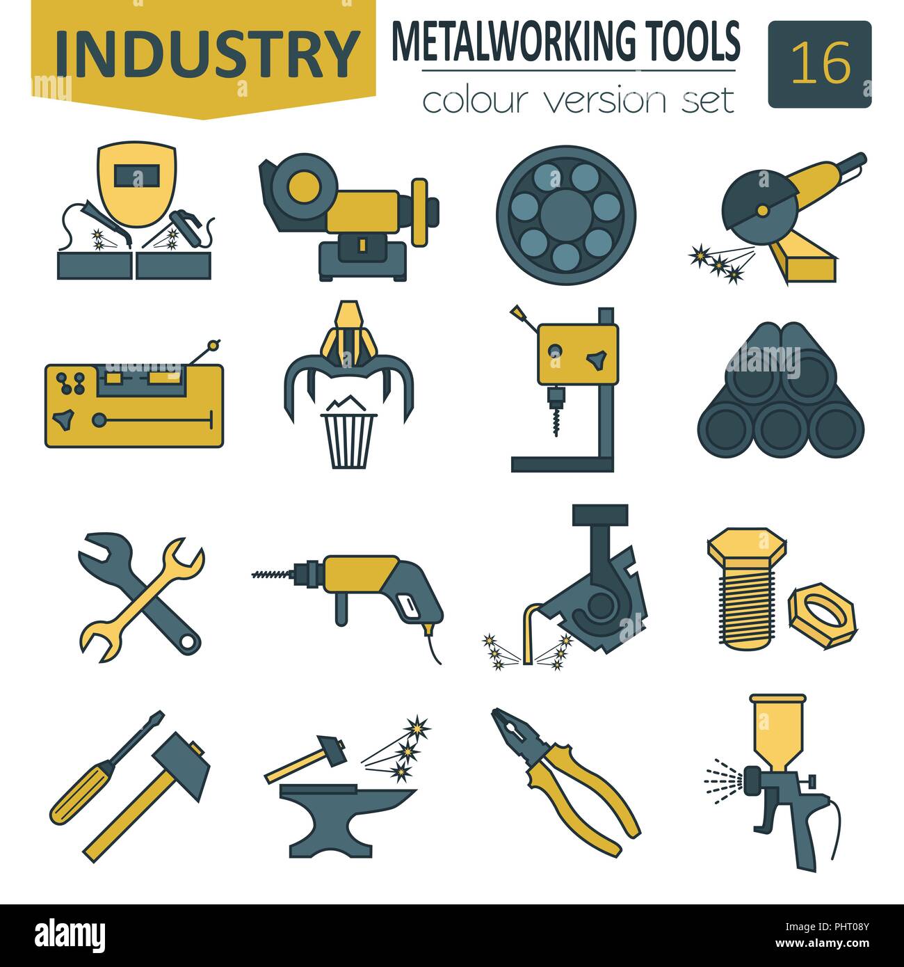 Metal working tools icon set. Thin line design. Vector illustration Stock Vector