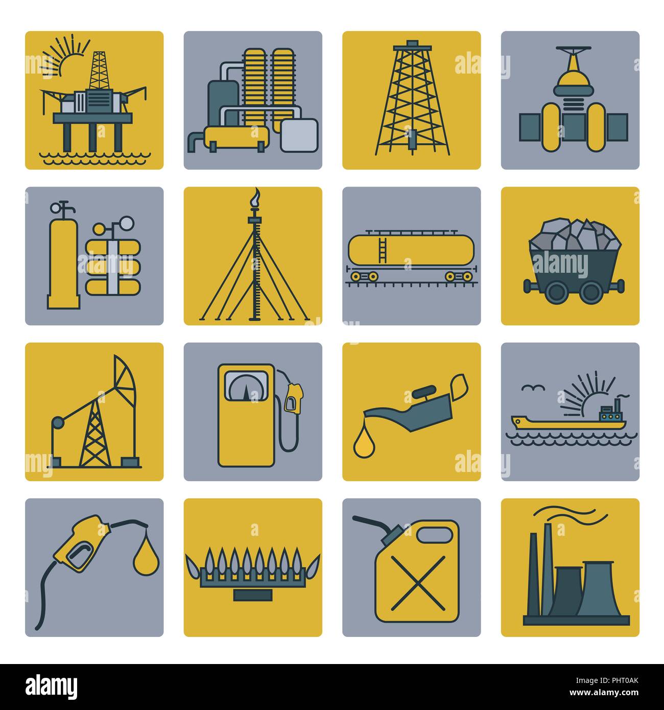 Oil and gas industry icon set. Colour design. Vector illustration Stock Vector