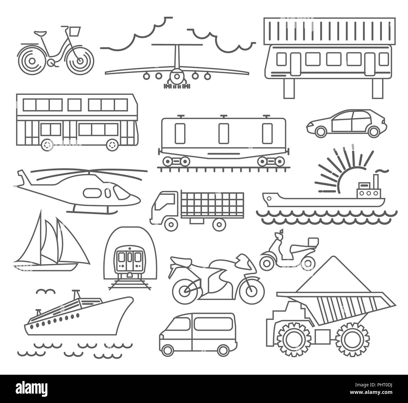 Transportation icon set. Thin line design. Vector illustration Stock Vector