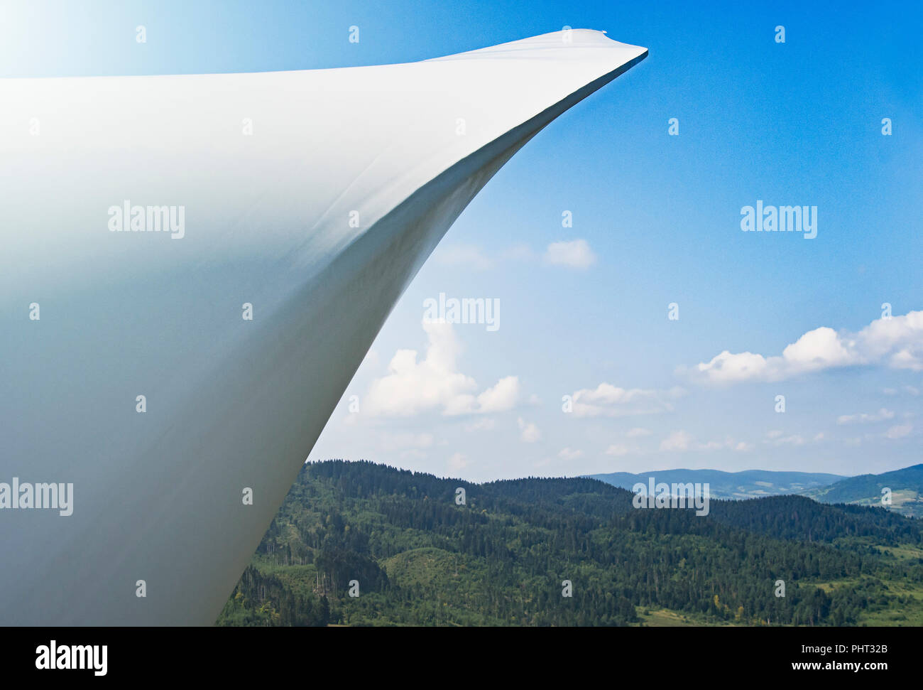 Wind turbine from aerial view - Sustainable development, environment friendly, renewable energy concept. Stock Photo