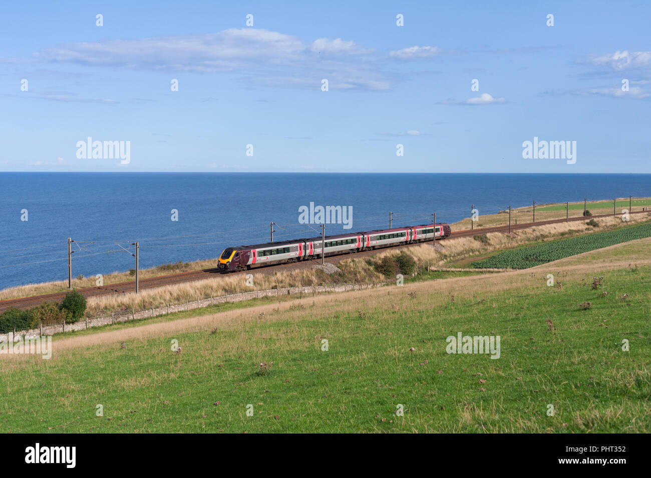 A Crosscountry Trains class 220 voyager train crossing the English