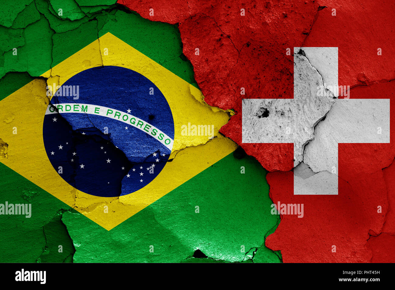 flags of Brazil and Switzerland Stock Photo