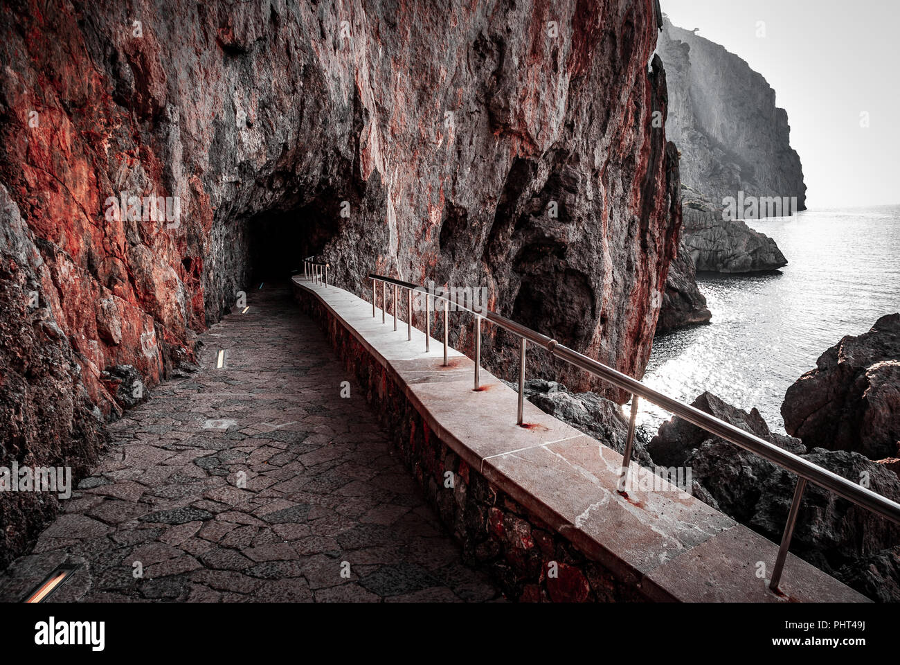 path with tunnel, sa calobra, mallorca Stock Photo