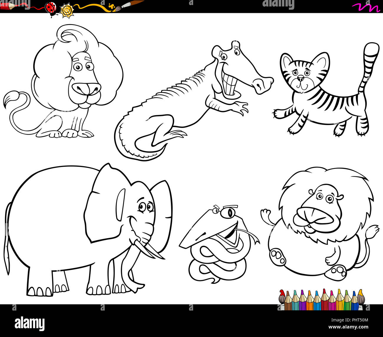 set of animal characters color book Stock Photo - Alamy