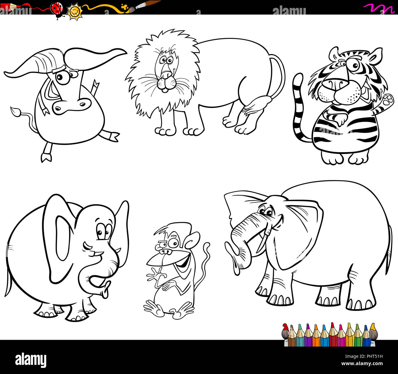 Download Set Of Wild Animal Characters Coloring Book Stock Photo Alamy