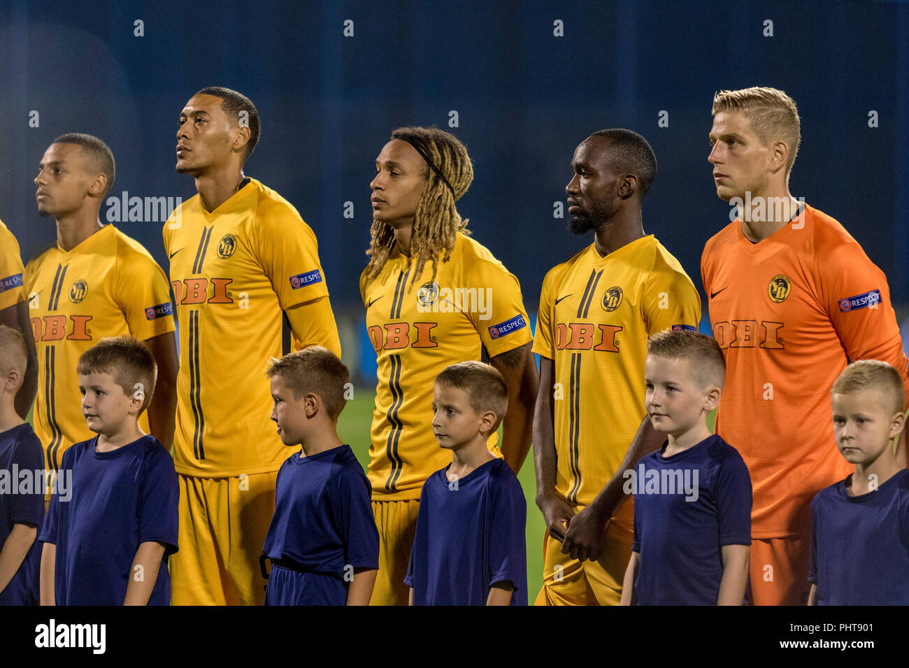 ZAGREB, CROATIA - AUGUST 28, 2018: UEFA Champions League Playoffs, GNK Dinamo vs. BSC Young Boys. Young Boys players lineup Stock Photo