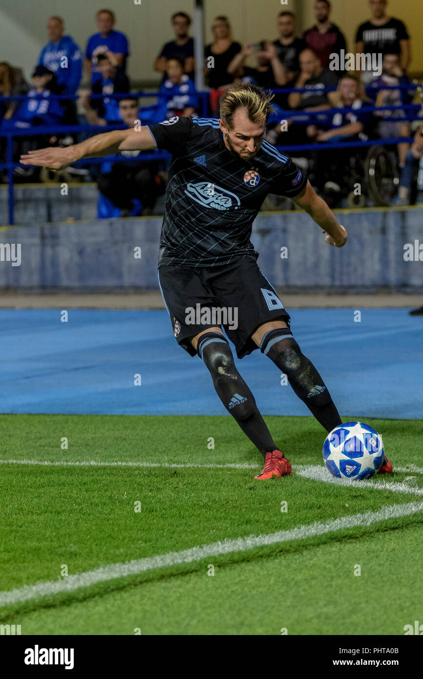ZAGREB, CROATIA - AUGUST 28, 2018: UEFA Champions League Playoffs, GNK Dinamo vs. BSC Young Boys. In action Izet HAJROVIC (8) Stock Photo