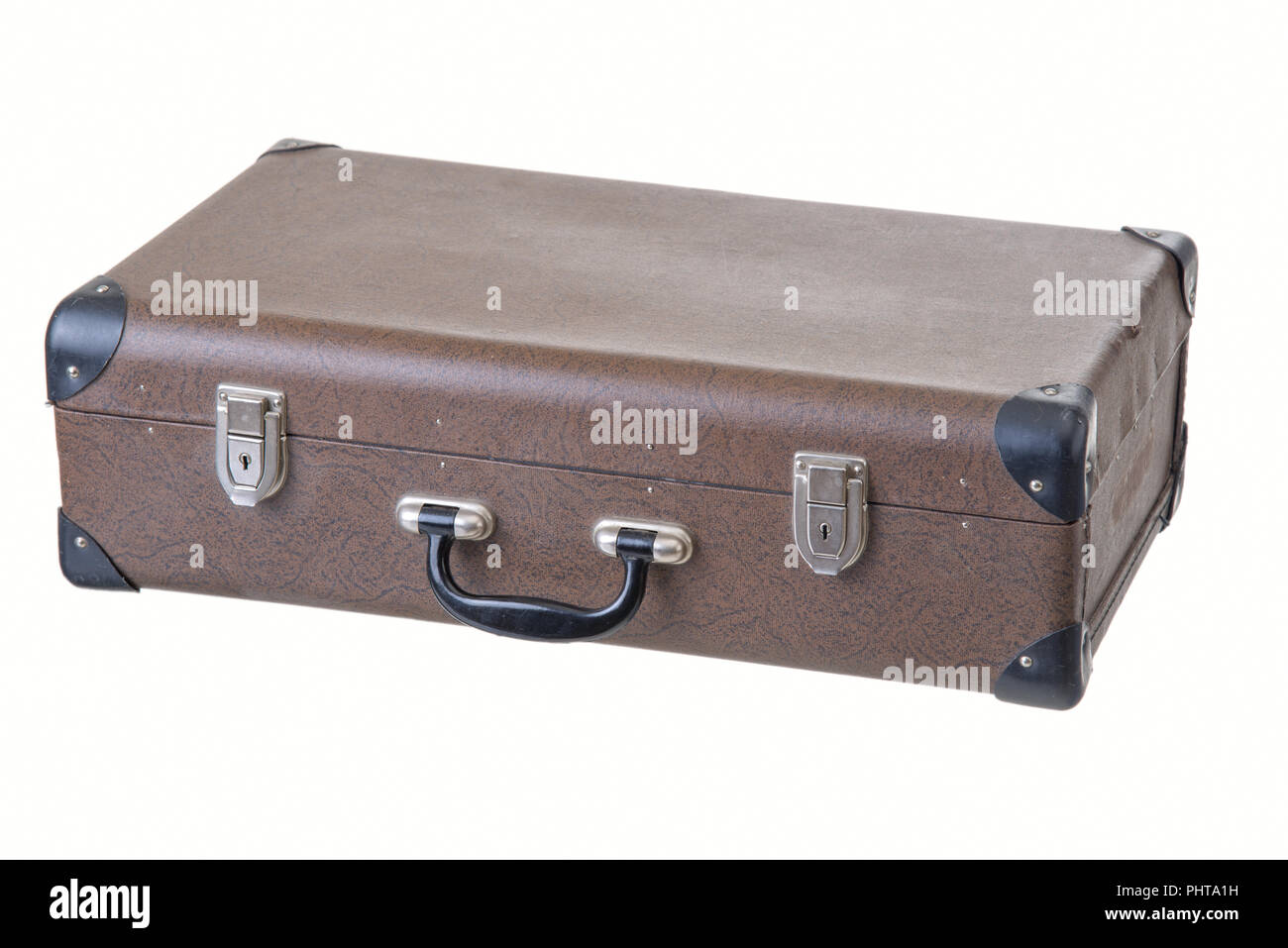 old vintage brown suitcase isolated on white background Stock Photo - Alamy