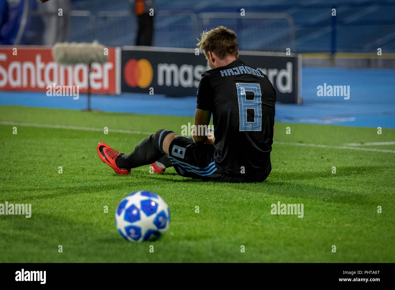 ZAGREB, CROATIA - AUGUST 28, 2018: UEFA Champions League Playoffs, GNK Dinamo vs. BSC Young Boys. Izet HAJROVIC (8) on the ground Stock Photo