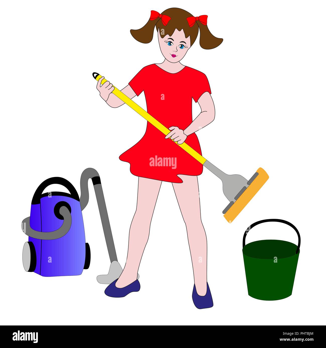 The girl enthusiasm is going to carry out wet cleaning. Stock Vector