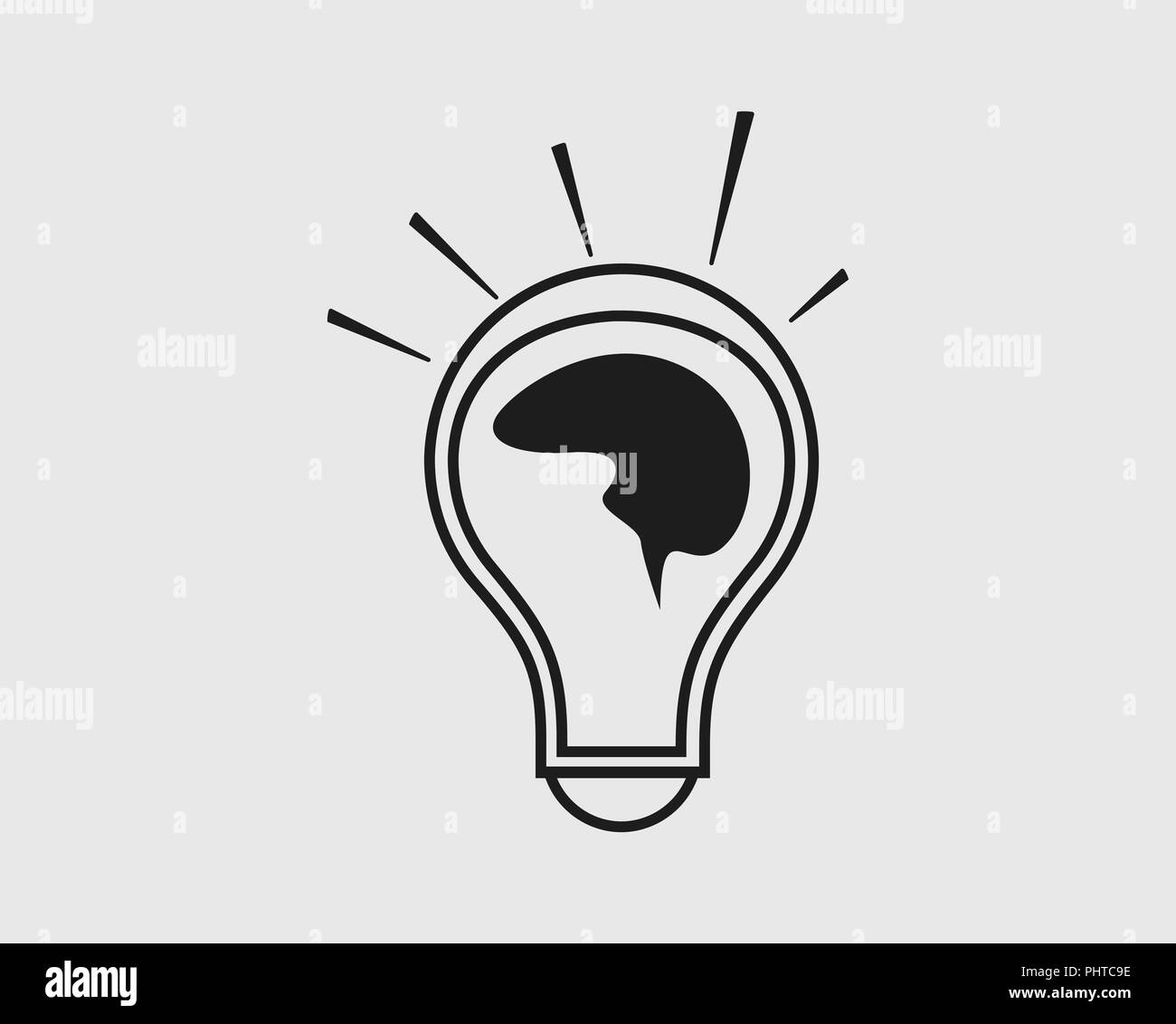 Creative Idea line Icon. Human brain on Light bulb Stock Vector Image ...