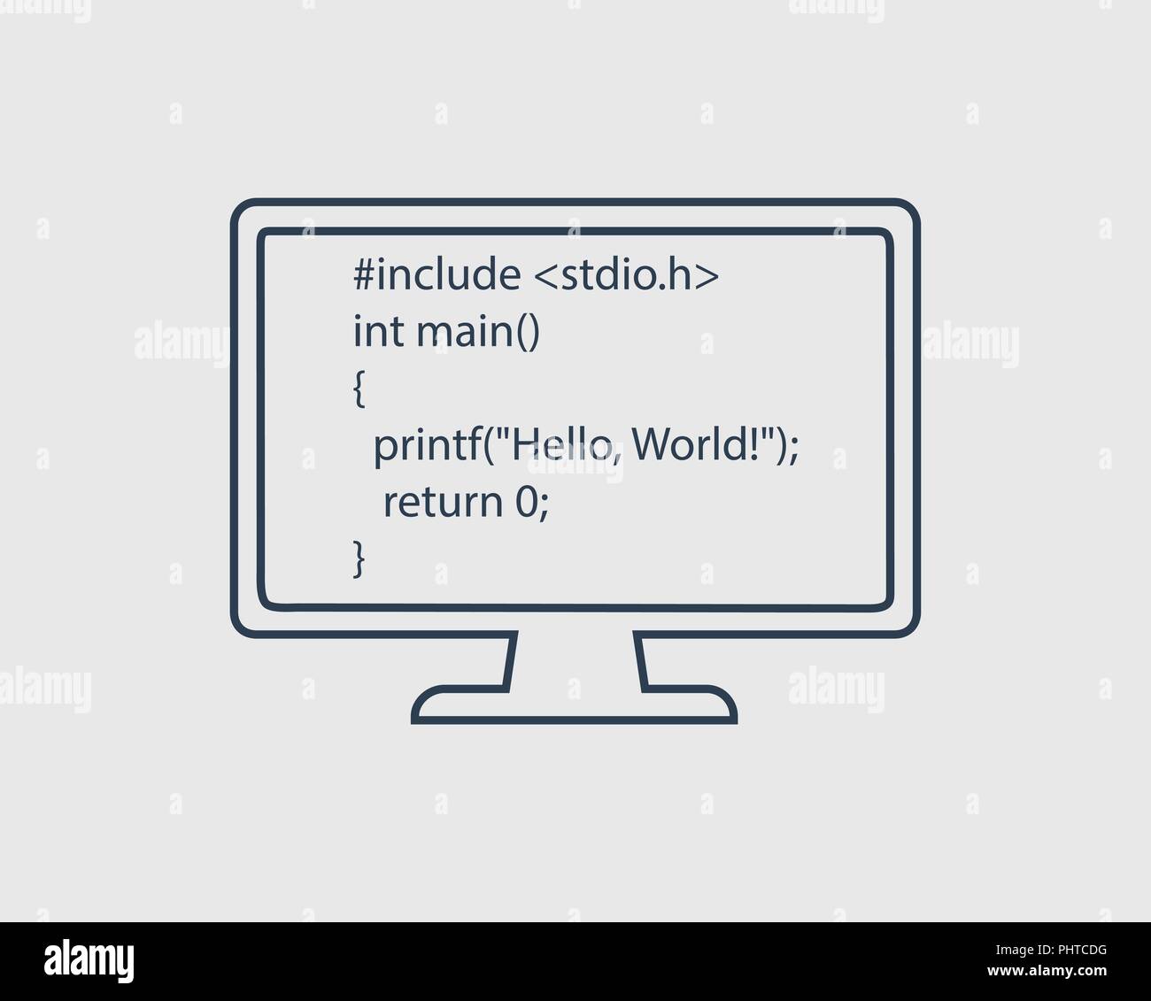 Computer Programming Language line Icon. Hello World code on monitor ...