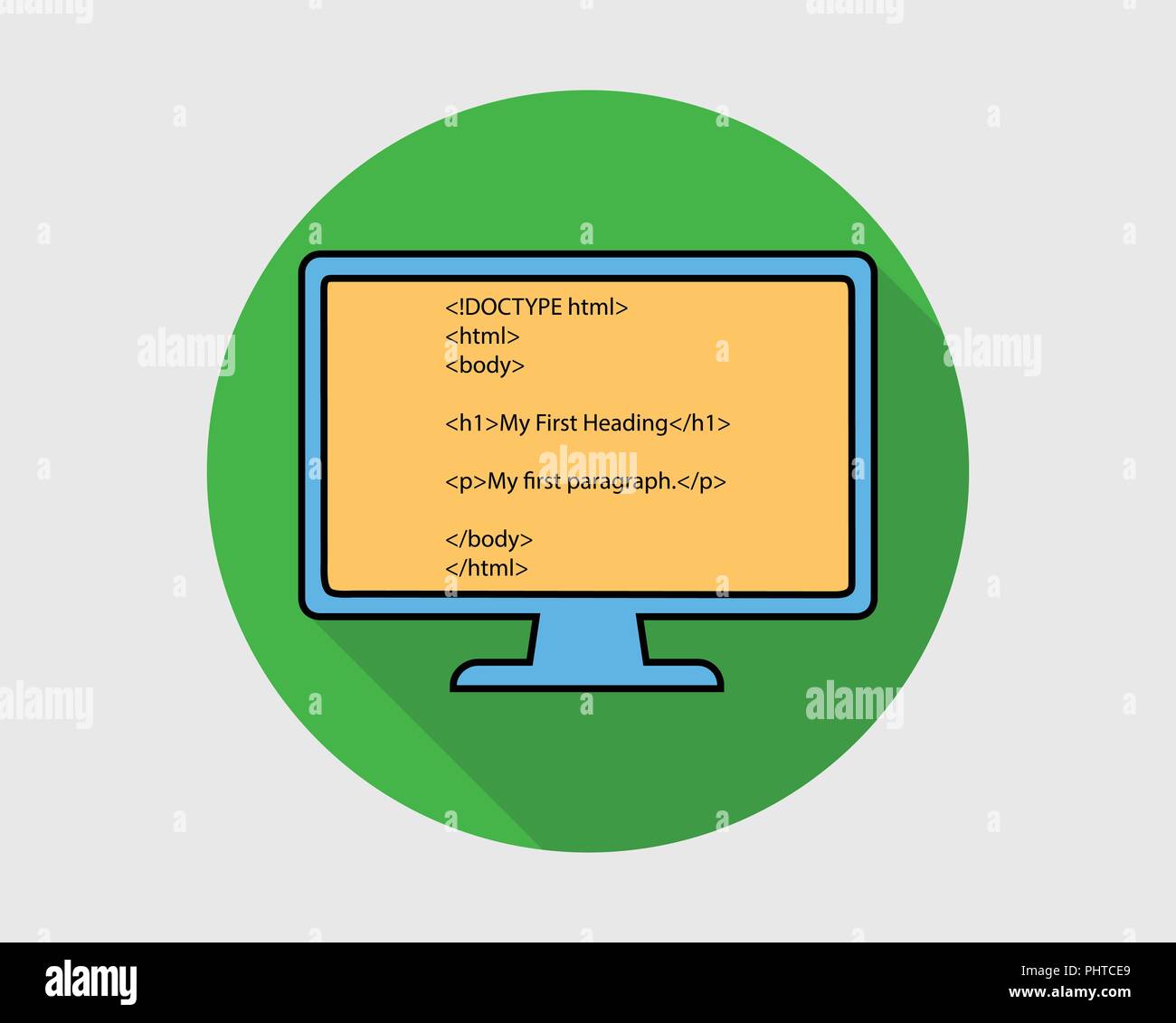 Colorful HTML Icon. HTML code in computer screen Stock Vector Image ...