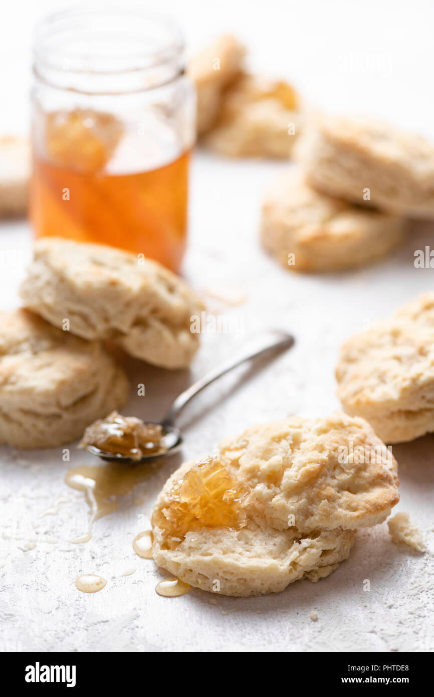 Buttermilk Biscuits and Honey Stock Photo Alamy