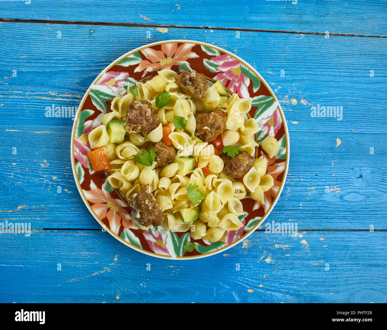 Orecchiette with Mini Chicken Meatballs Stock Photo
