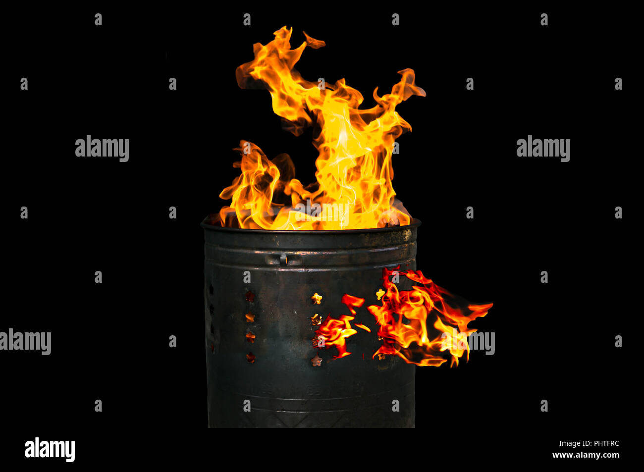 Fire flames burning in bucket isolated Stock Photo Alamy