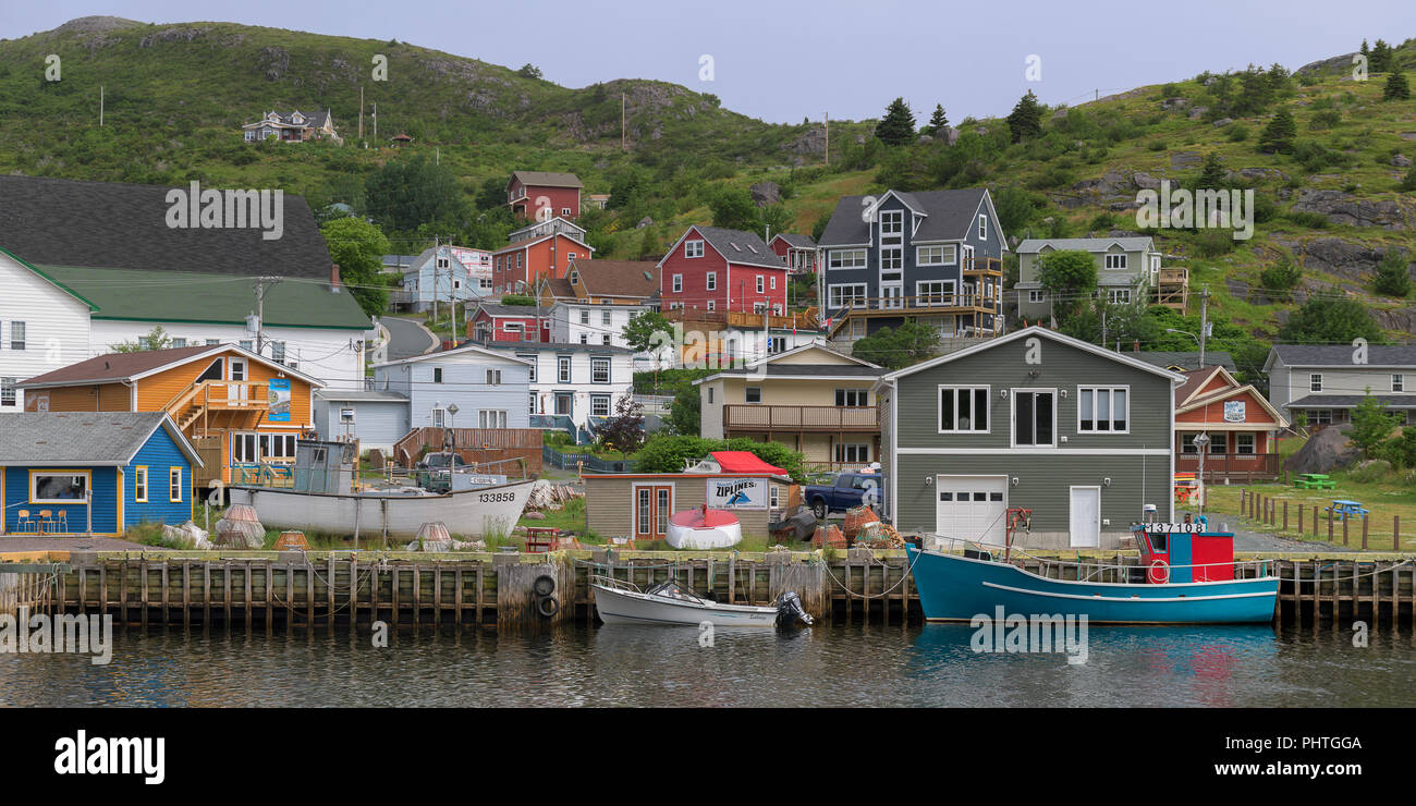 Colorful and historic town and harbor in Petty Harbour, Newfoundland and Labrador Stock Photo