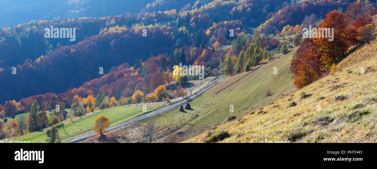 Dirty secondary road in autumn Carpathian mountain, Ukraine Stock Photo ...