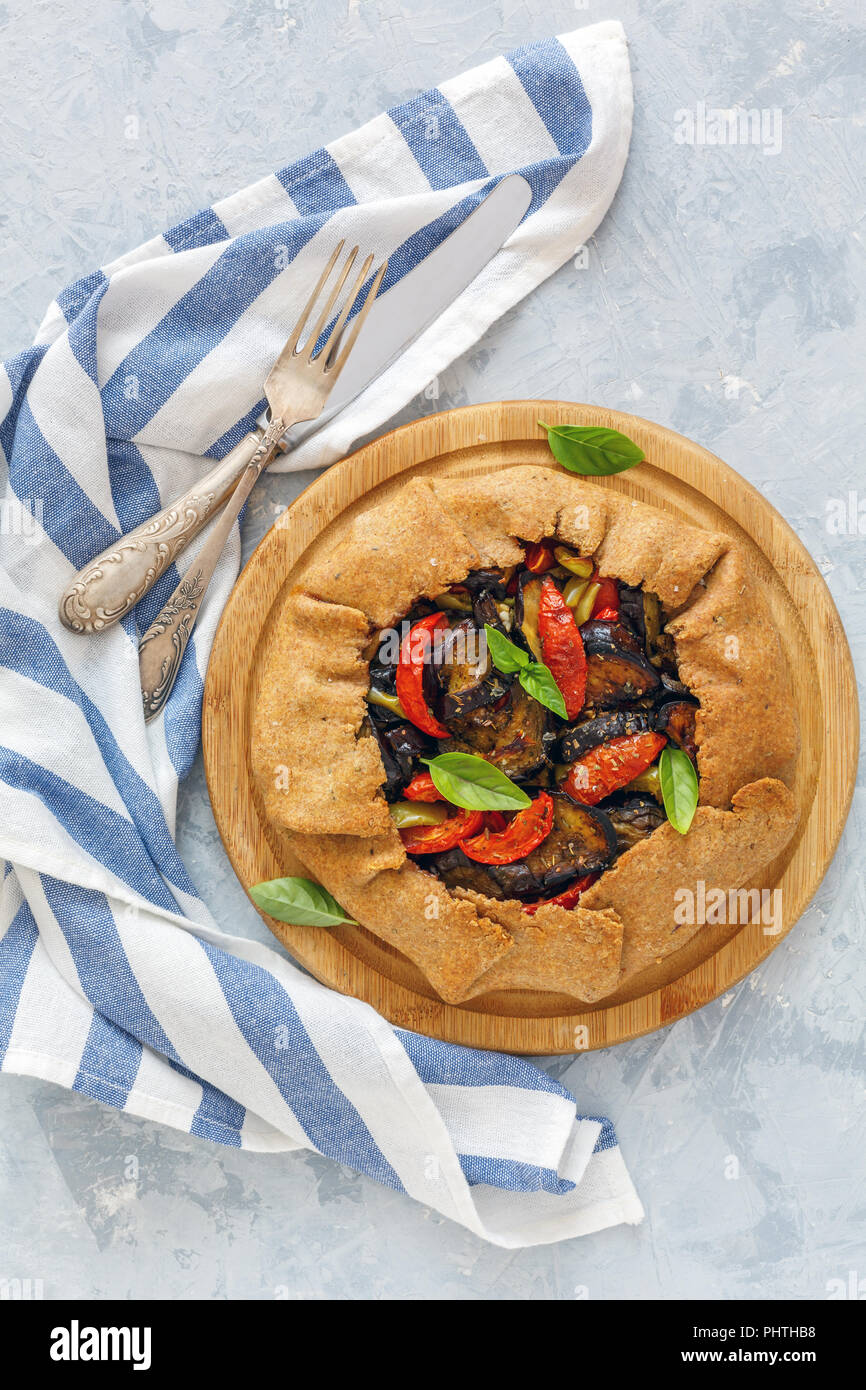 Vegetable whole-grain Galette with eggplant. Stock Photo