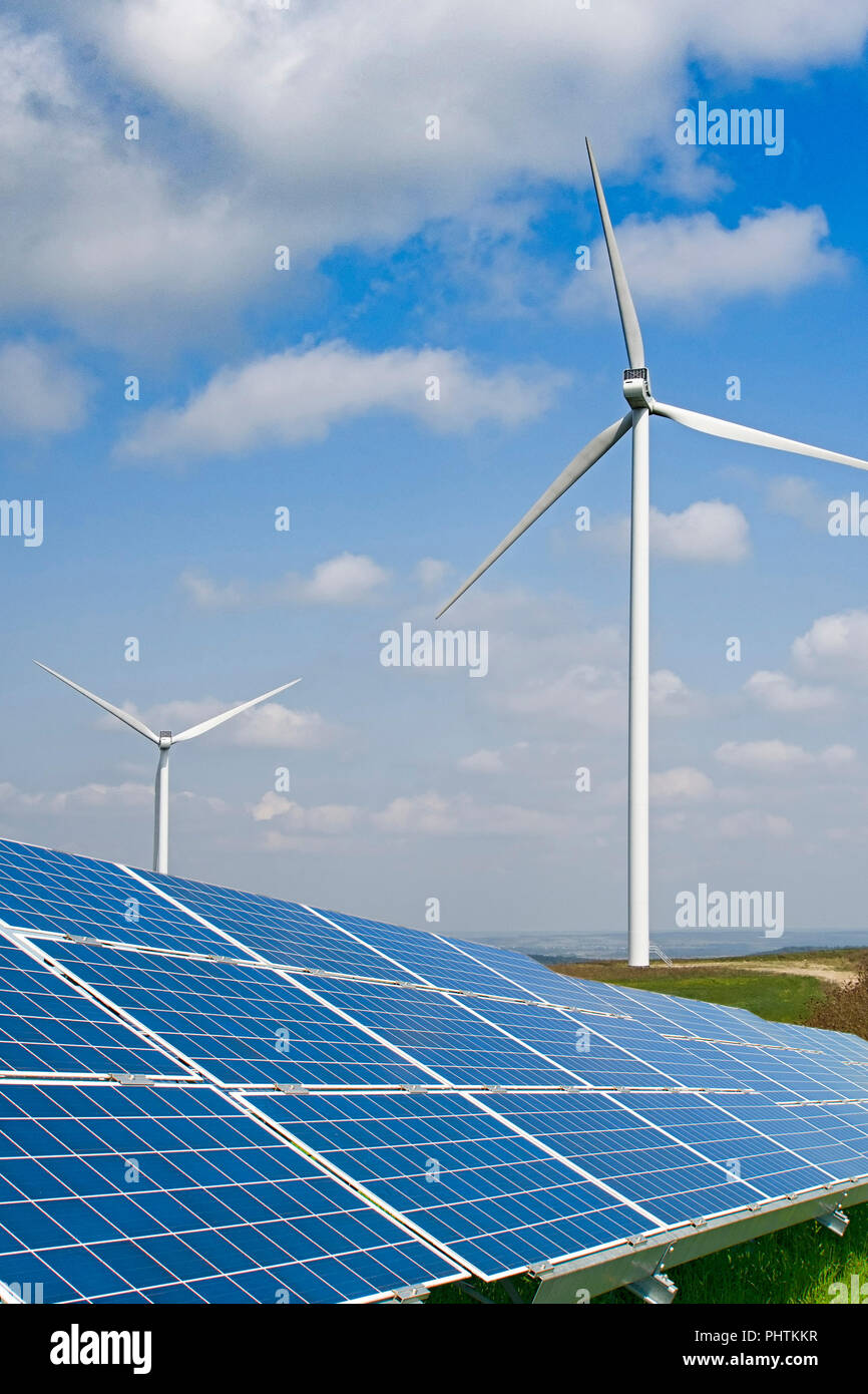 solar energy panels and wind turbine Stock Photo Alamy