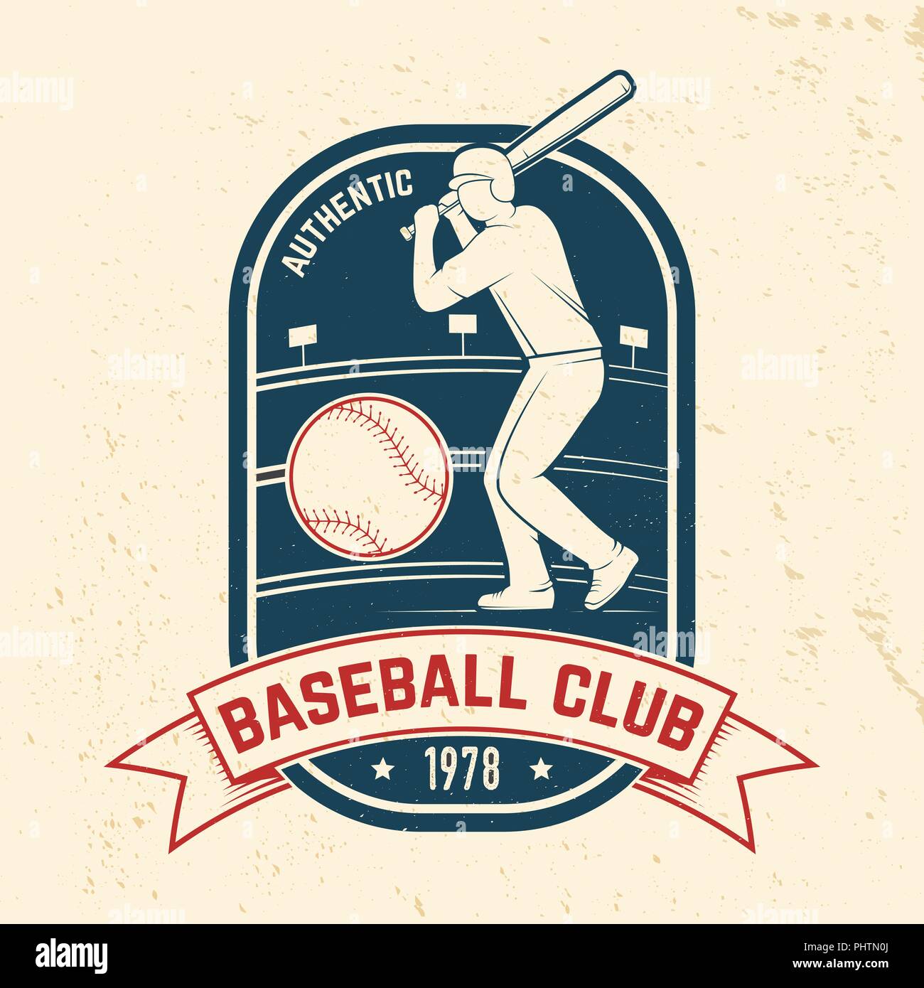 Baseball or softball club badge. Vector illustration. Concept for shirt or logo, print, stamp or tee. Vintage typography design with baseball batter and ball for baseball silhouette. Stock Vector
