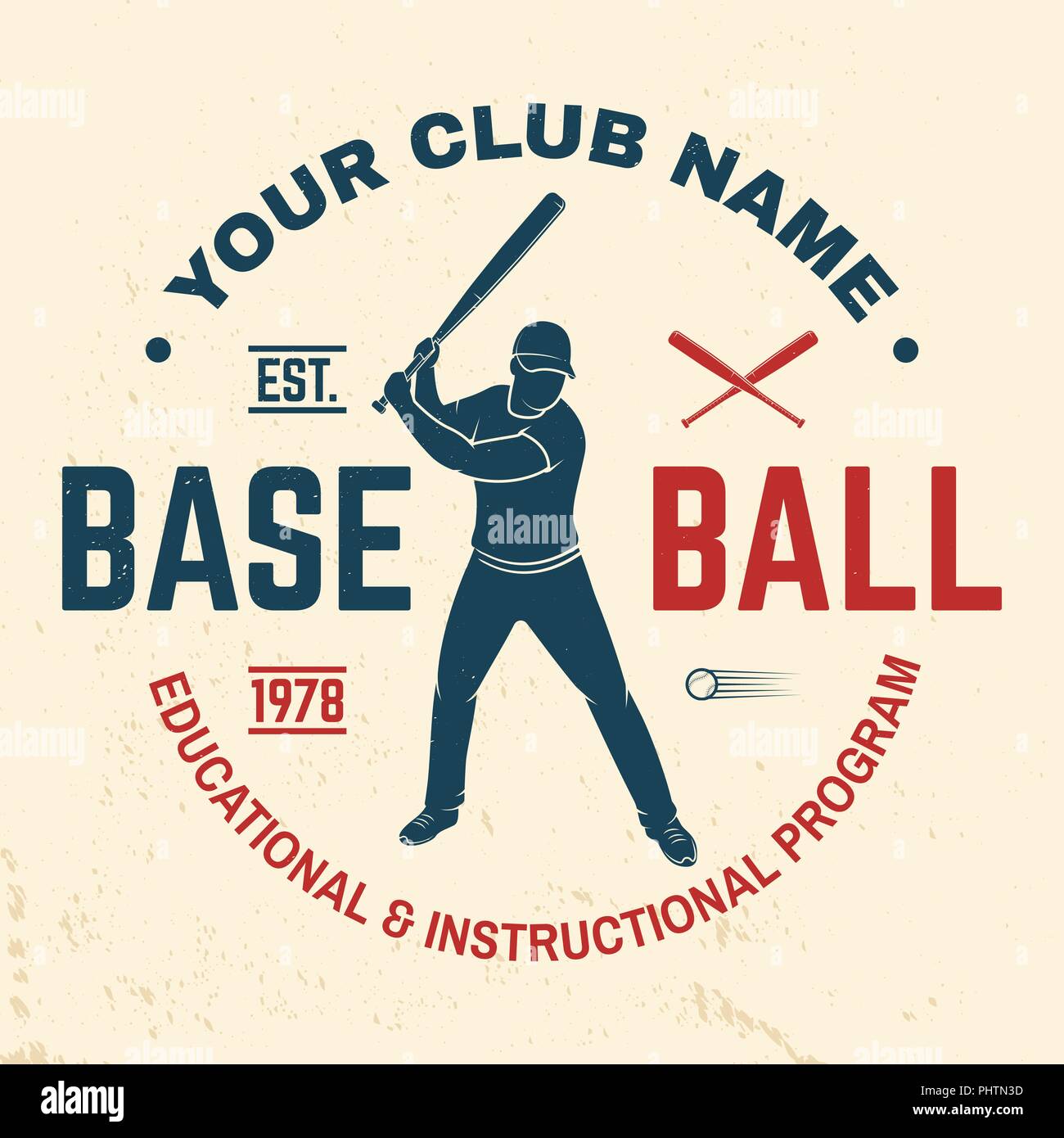 Baseball club badge. Vector illustration. Concept for shirt or logo, print, stamp or tee. Vintage typography design with baseball batter and ball for baseball silhouette. Stock Vector