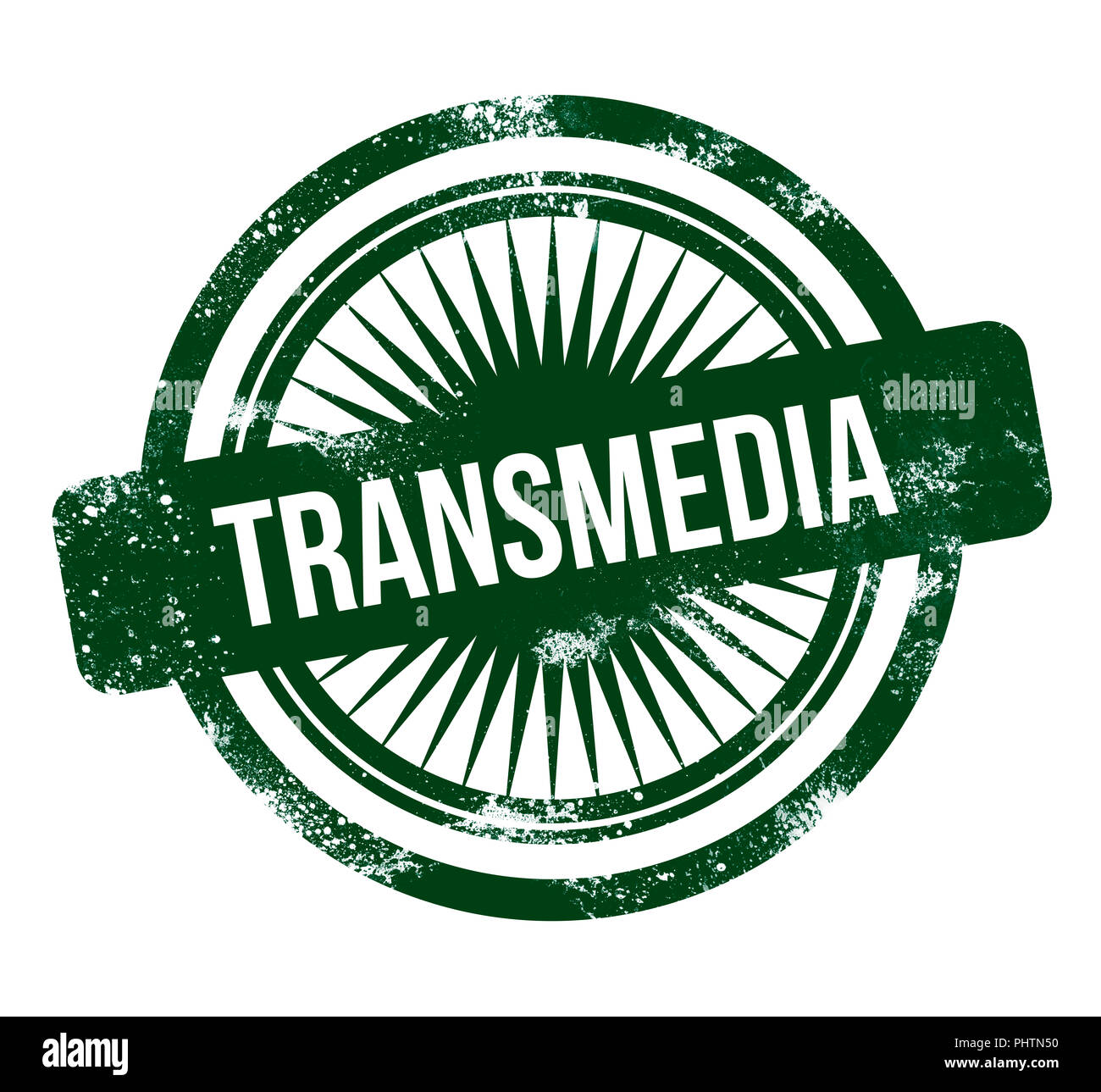Transmedia - green grunge stamp Stock Photo