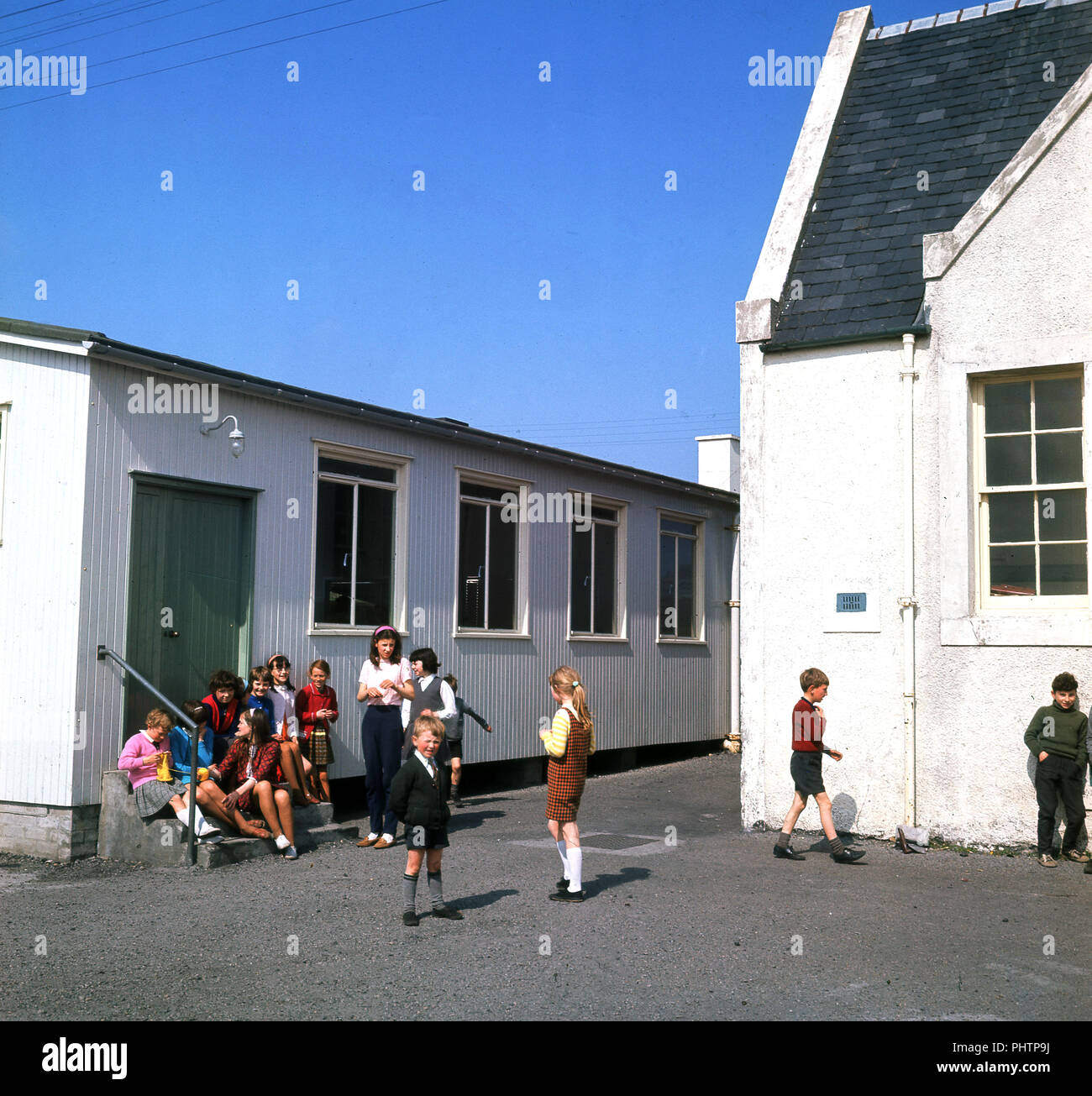 1960s, historical picture of children at Lochboisdale school, South Uist, Outer Hebrides, Scotland, UK. Stock Photo
