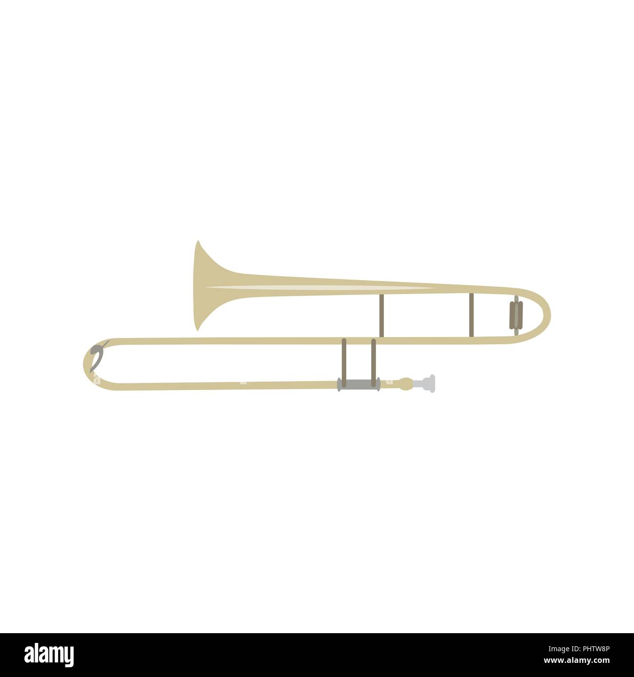 Trombone isolated on white background, vector illustration. Wind brass