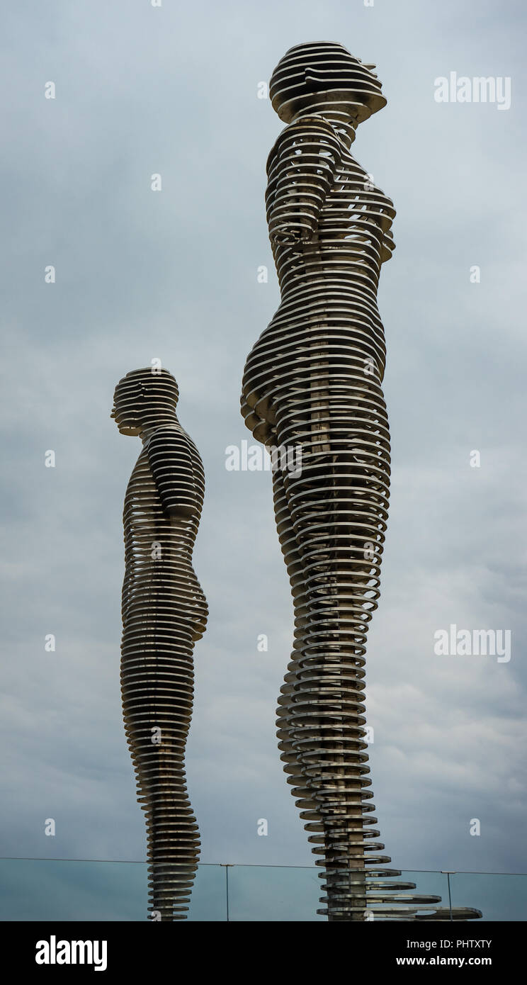 Batumi, / July 10, 2018 Famous moving statues of Nino and Ali