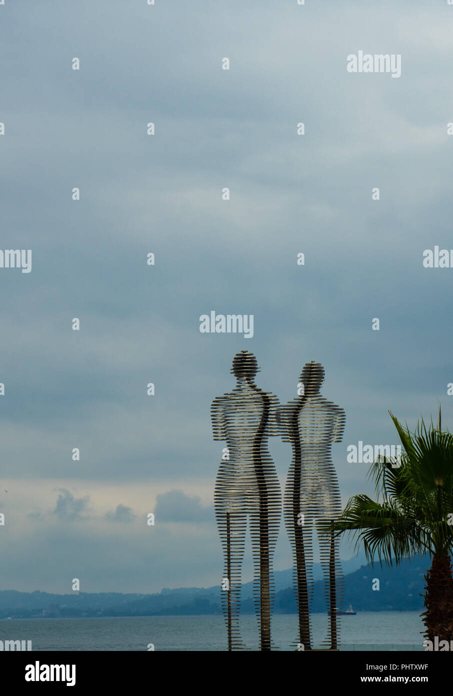 Batumi, / July 10, 2018 Famous moving statues of Nino and Ali