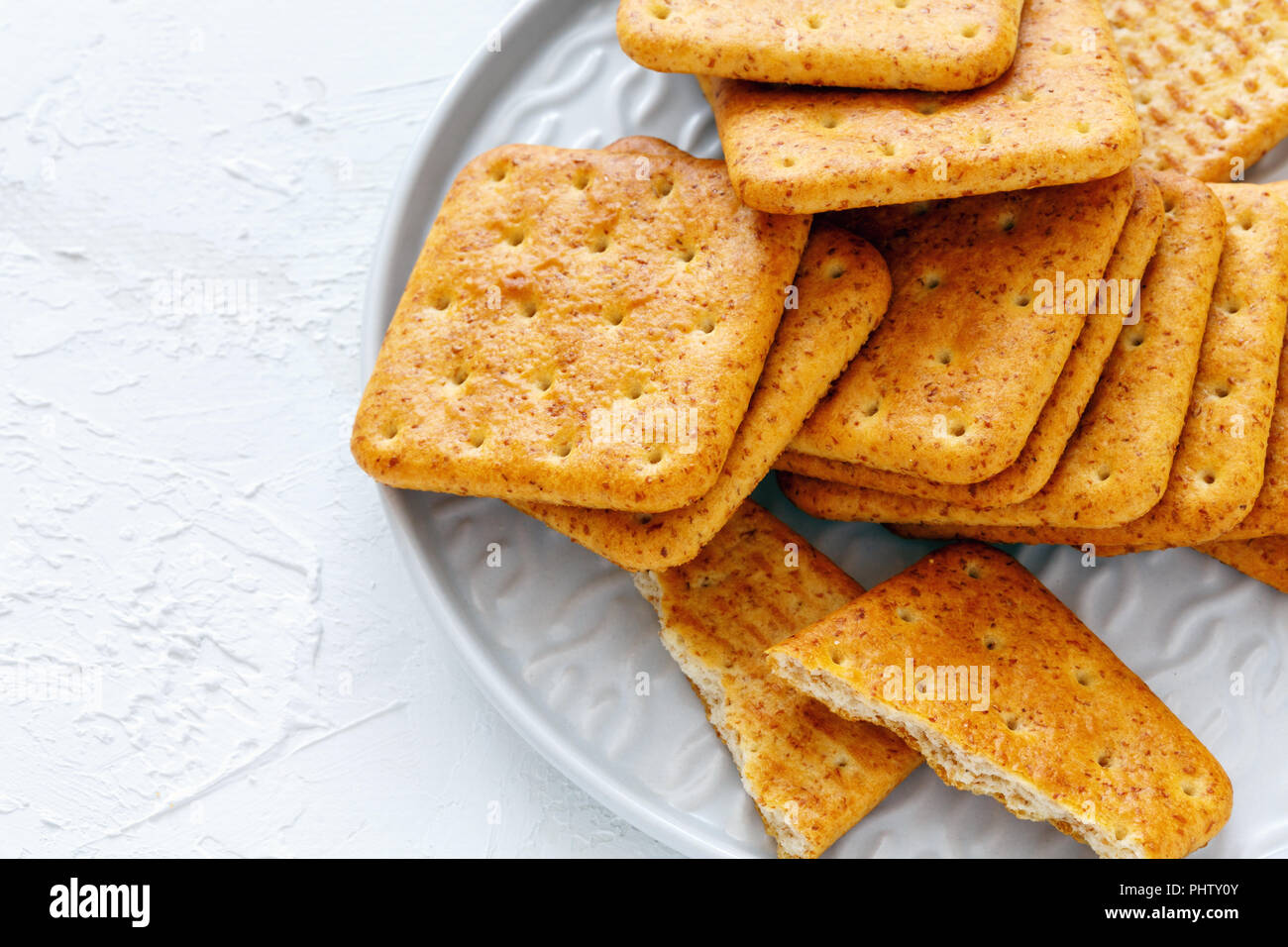 Crunchy crackers with wheat bran. Stock Photo