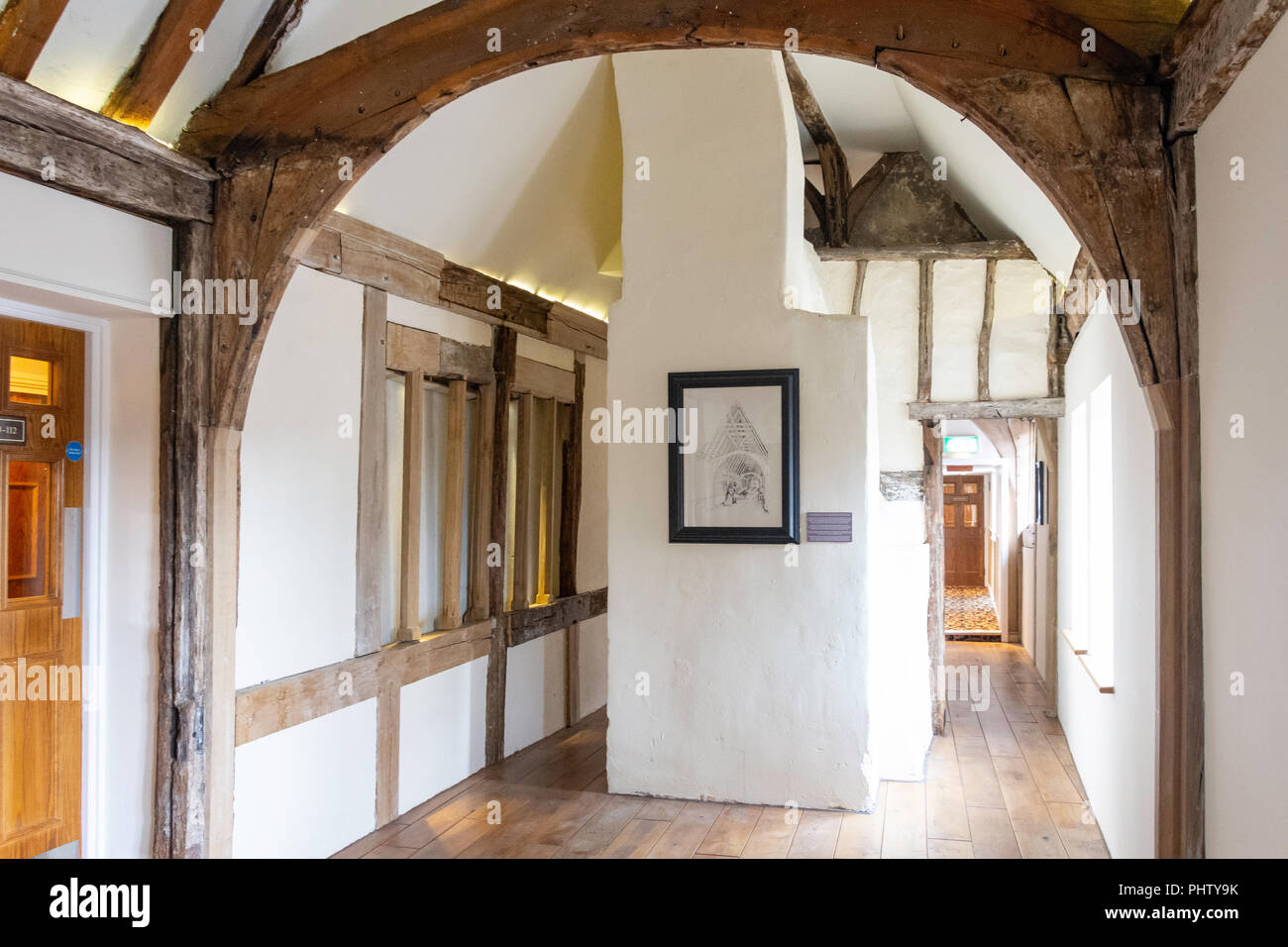 Ancient hall interior, The Royal Hop Pole Inn, Church Street, Tewkesbury, Gloucestershire, England, United Kingdom Stock Photo
