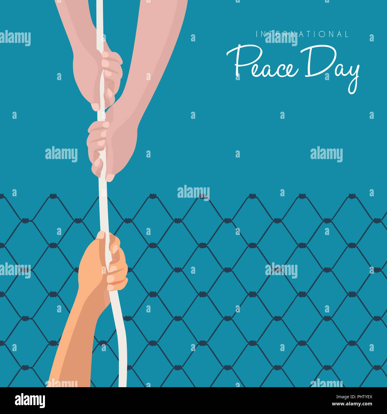 International Peace Day illustration for world help concept, hands rescuing people with rope to freedom. EPS10 vector. Stock Vector
