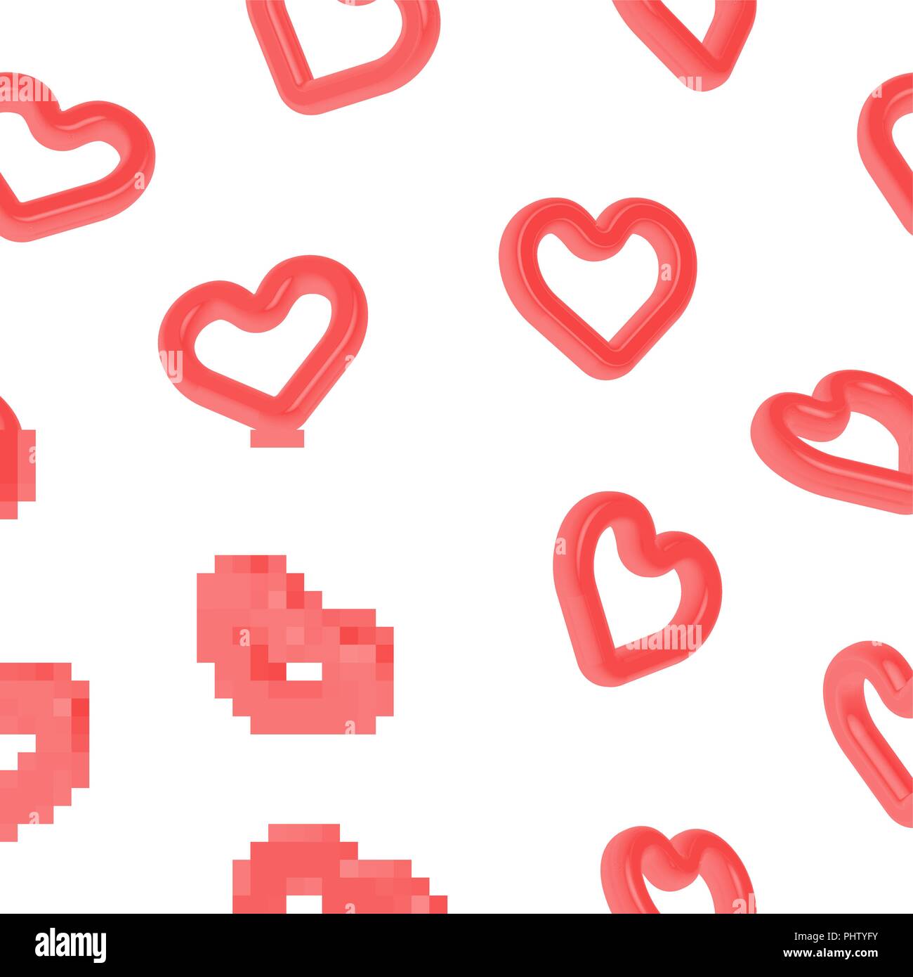 Heart Shape seamless pattern with red heartshape symbol in realistic 3d style. Love background illustration, social media like or health concept. EPS1 Stock Vector