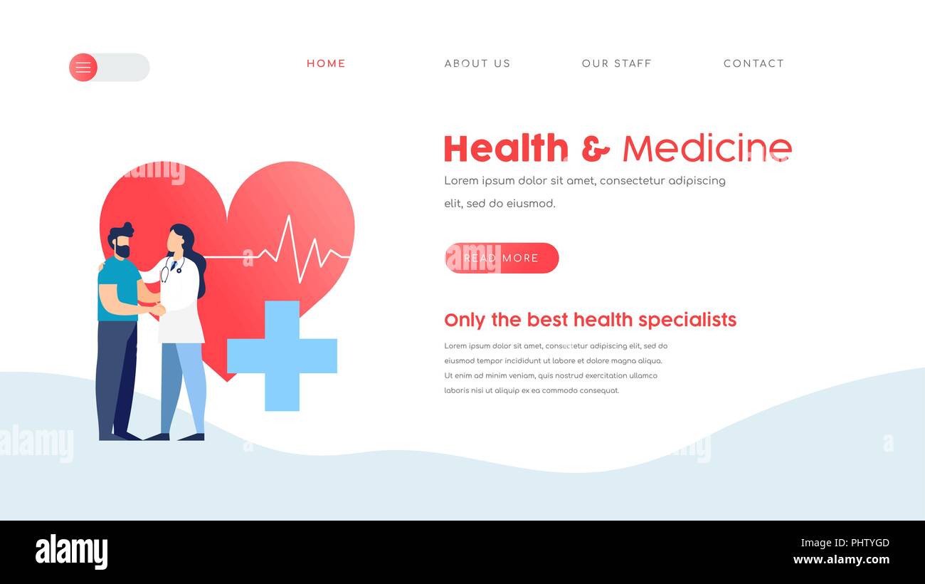 Online doctor services web landing page template. Health and medicine website concept for checkup, appointment or medical exams. EPS10 vector. Stock Vector