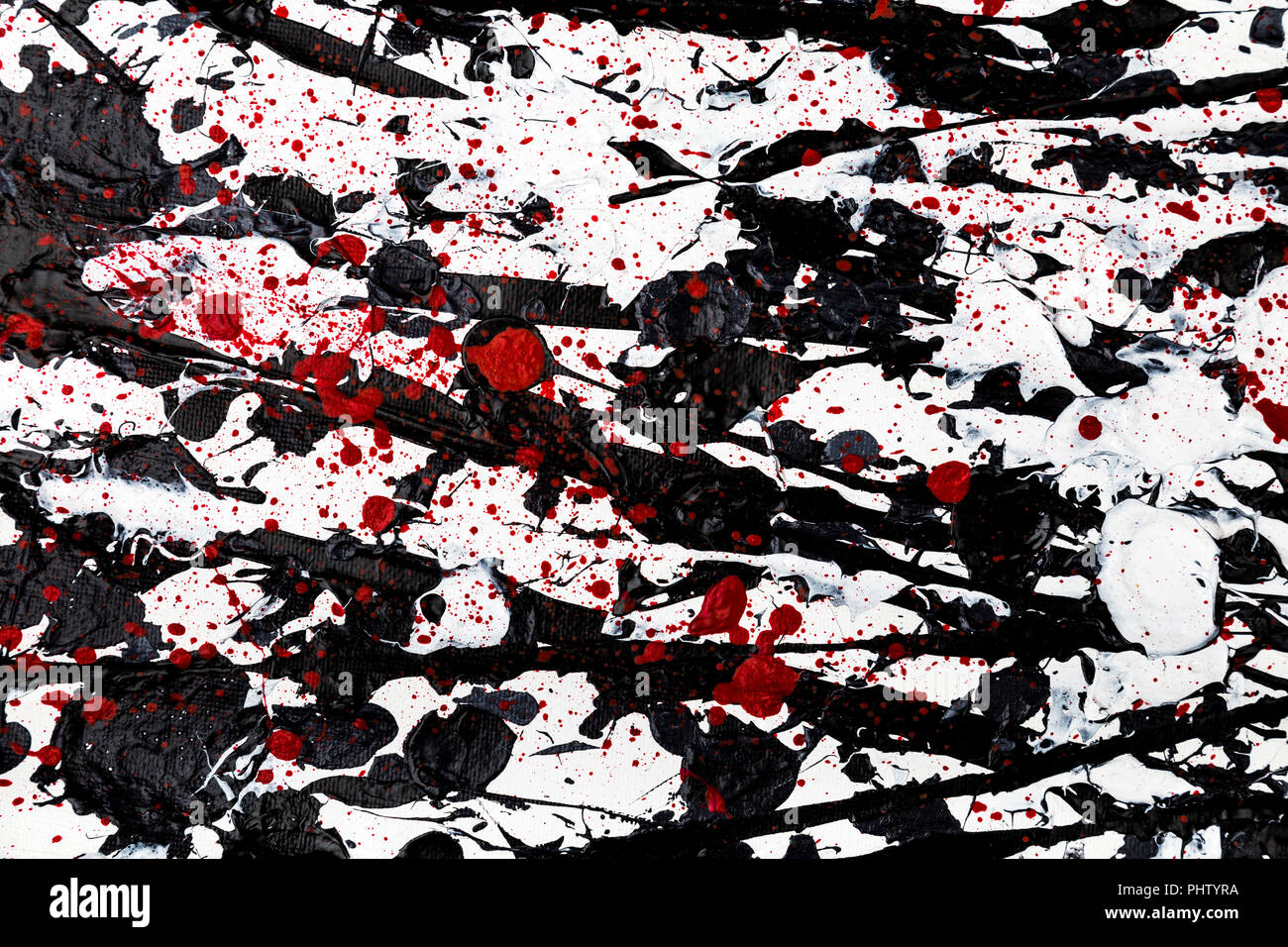 Layered abstract painting on canvas in the style of Jackson Pollock Stock Photo