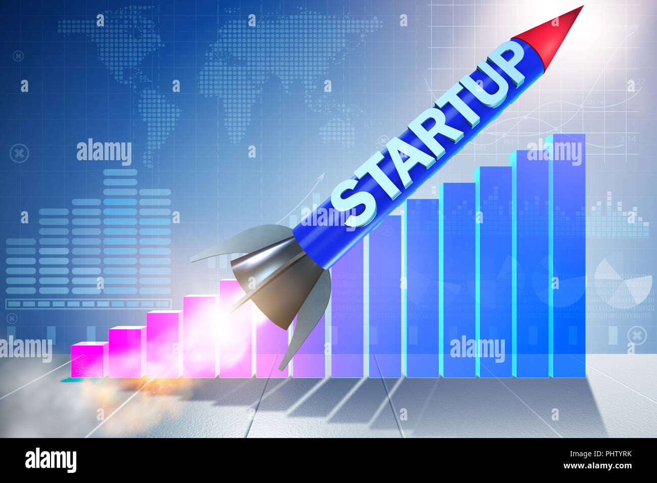 Rocket in business start-up concept - 3d rendering Stock Photo - Alamy