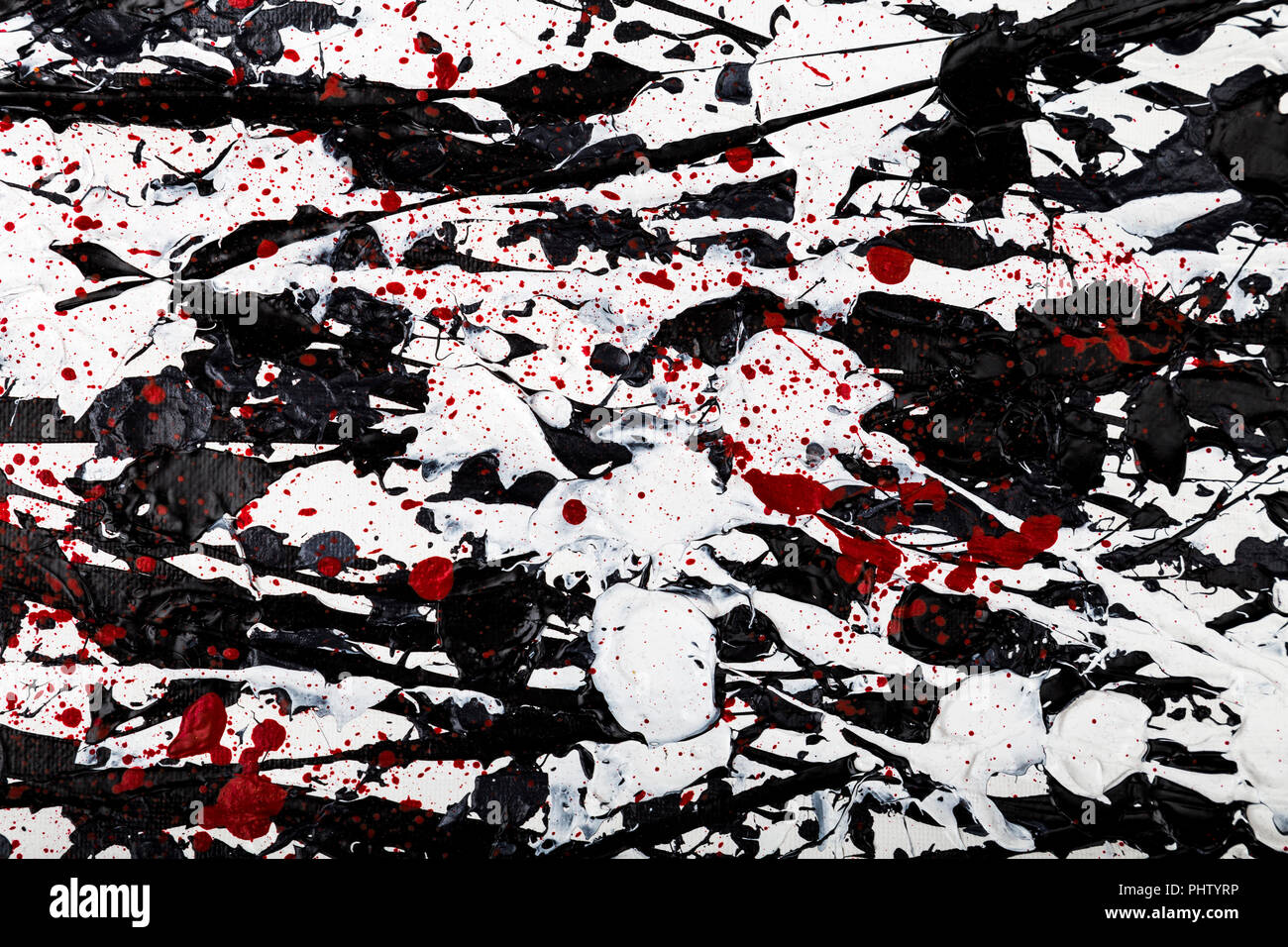 Layered abstract painting on canvas in the style of Jackson Pollock Stock Photo