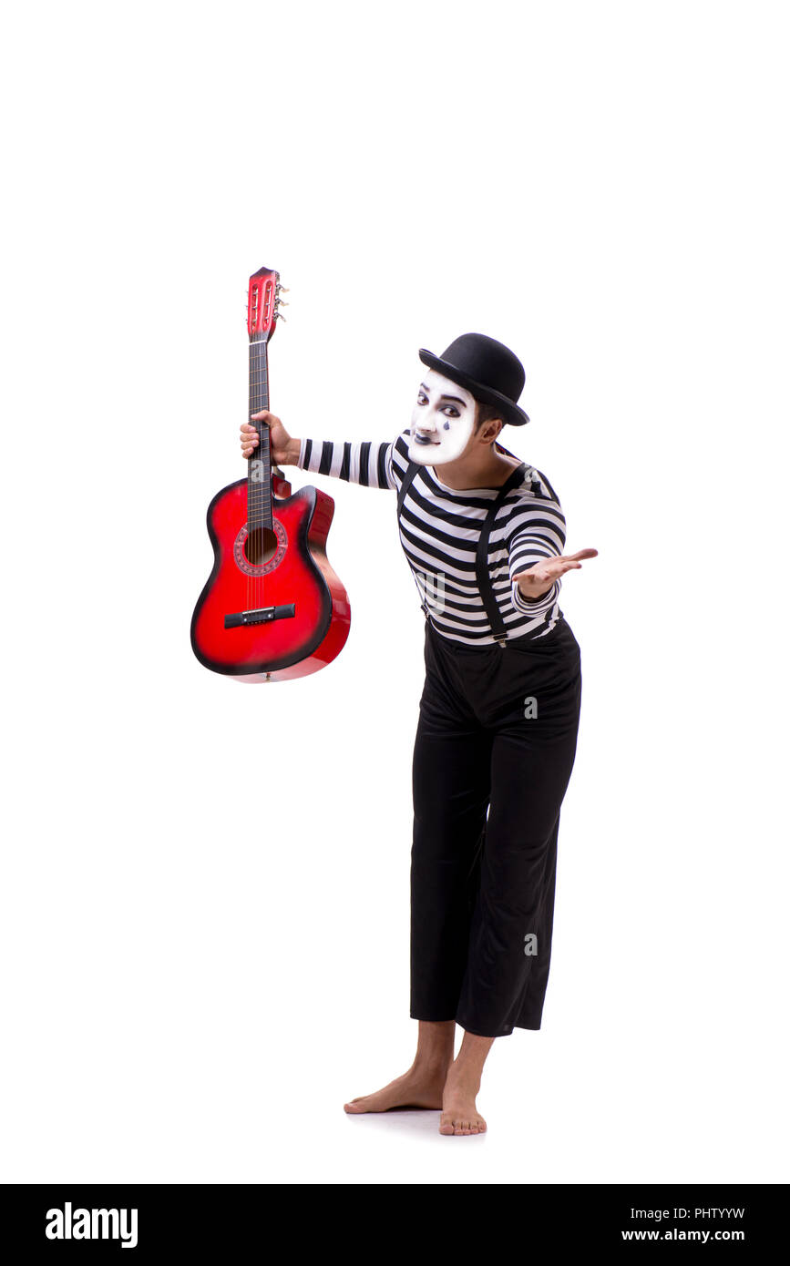 Mime playing guitar isolated on white Stock Photo
