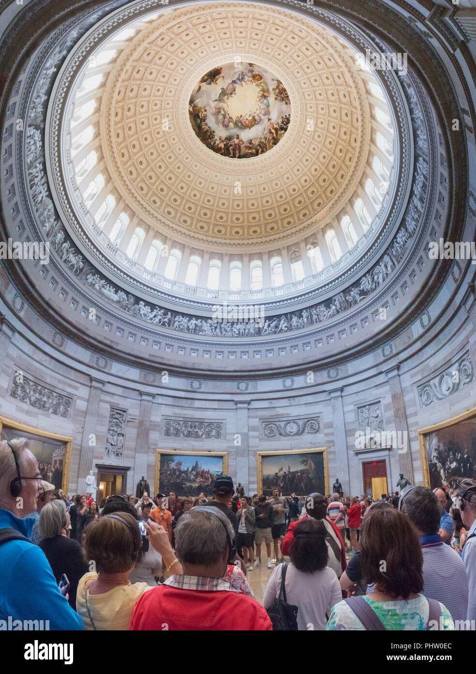 Tourists inside the US Capitol rotunda Stock Photo