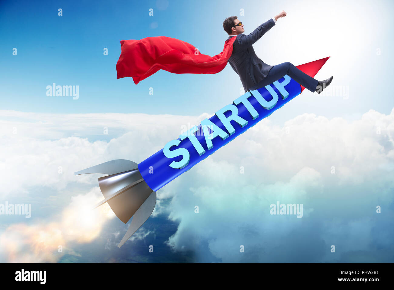 Businessman flying rocket in funny hi-res stock photography and images ...