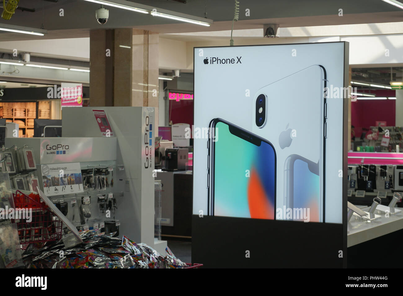 MOSCOW, RUSSIA - APRIL 6, 2018: Advertising Apple Iphone X in MediaMarkt  store in Yerevan Plaza shopping mall. Safmar group agreed to purchase a  netwo Stock Photo - Alamy