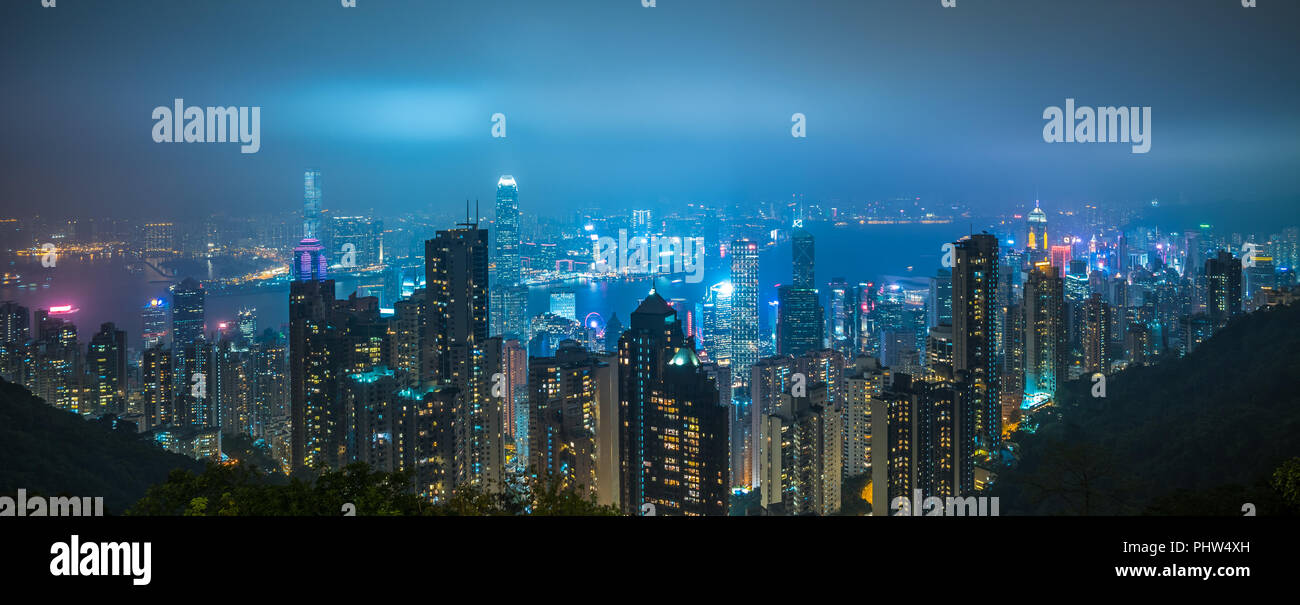 Panoramic view of Hong Kong city skyline at night Stock Photo - Alamy