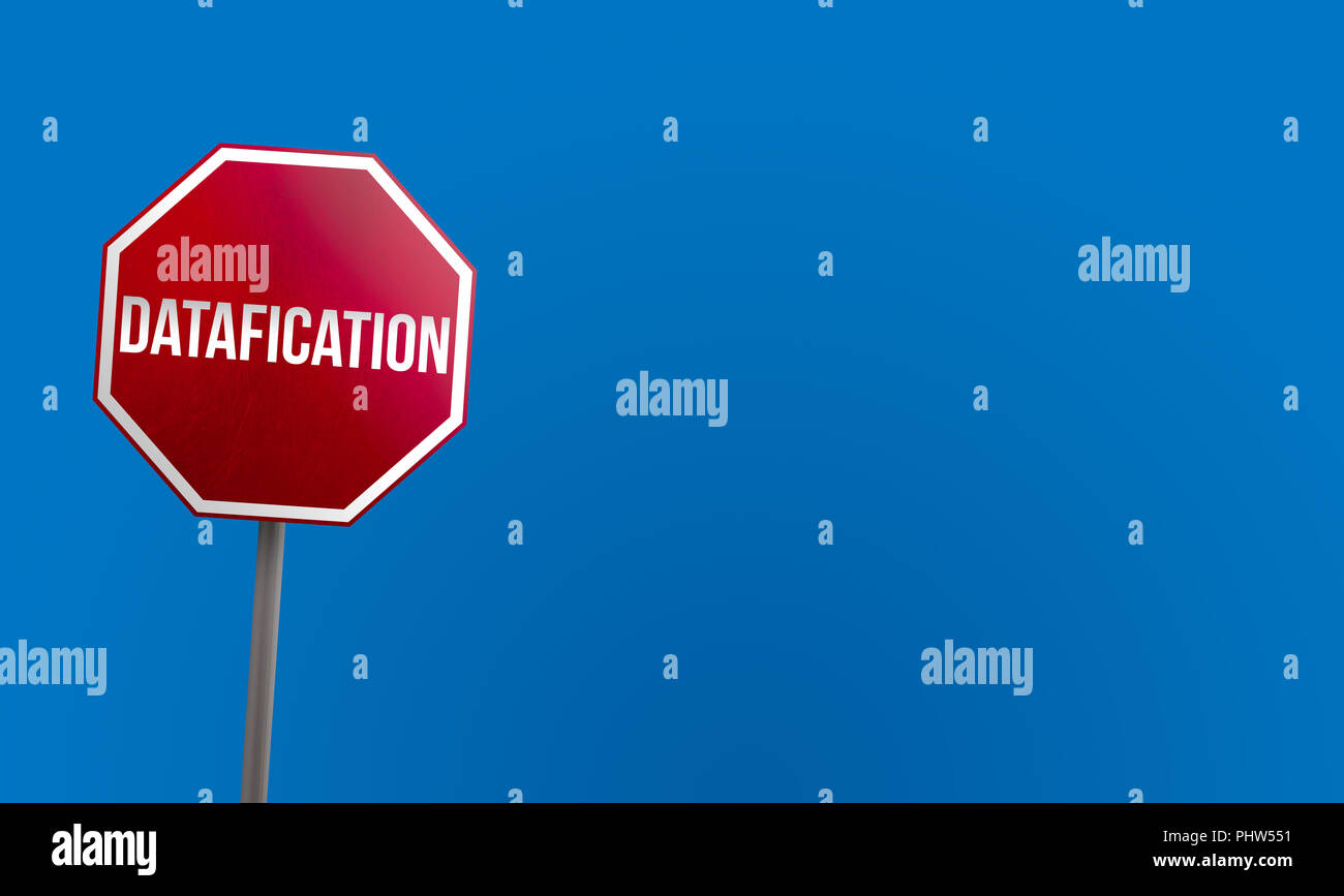 Data Filing Sign Datafication - red sign with blue sky Stock Photo - Alamy