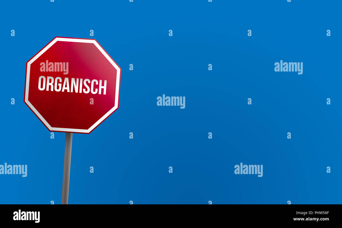 Organisch - red sign with blue sky Stock Photo