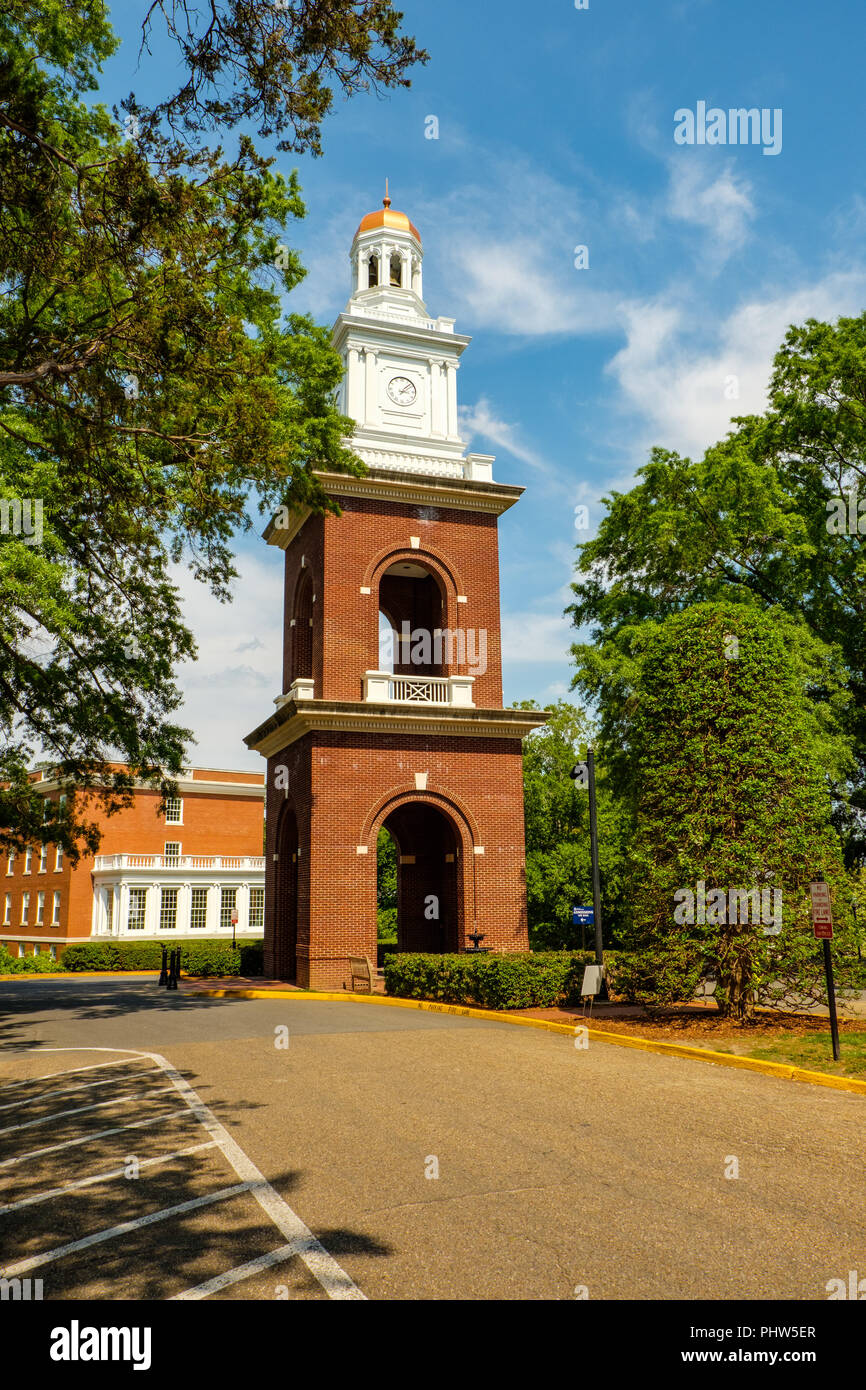 Bell Tower, Mary Washington University, 1301 College Avenue, Fredericksburg, Virginia Stock Photo