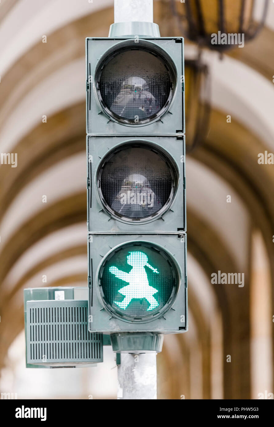 Street traffic light with a burning green Stock Photo