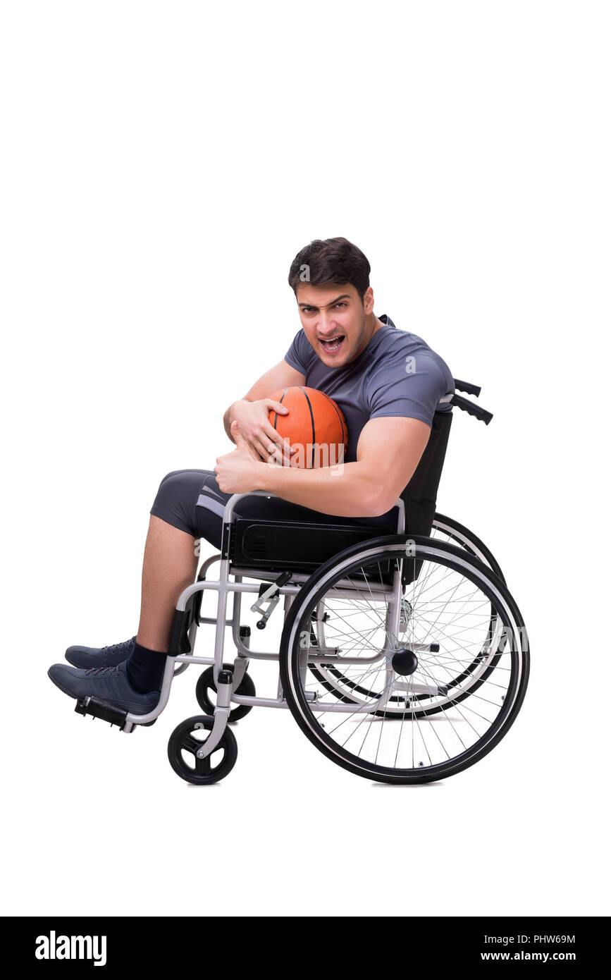 Basketball player recovering from injury on wheelchair Stock Photo